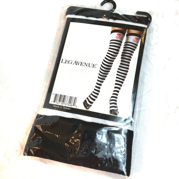 Leg Avenue 6007 Thigh High Skull Print Top Blk Wh  Stripe Discontinued  NWT NOS - Picture 5 of 5